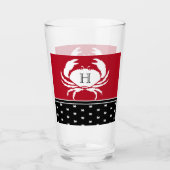 Monogrammed Red Black White Crab Nautical Glas (Voorkant)