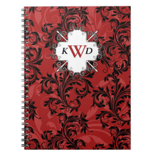 Monogrammed Red Black White Scrolls Notitieboek