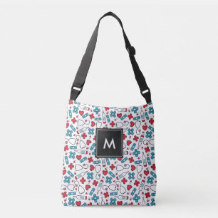 Monogrammed Red Blue Medical Pattern Nurse Crossbody Tas