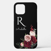 Monogrammed Red Blush-Rozen op zwart Case-Mate iPhone Case (Achterkant)