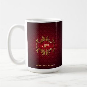 Monogrammed Red Damask Classic Elegant Sjabloon Koffiemok