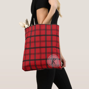 Monogrammed Red en Black Tartan Pset Draagtas