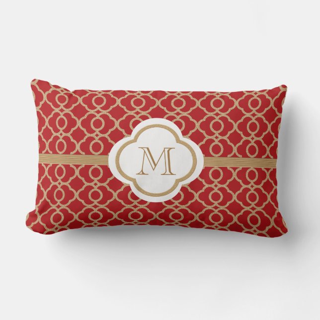 Monogrammed Red en Gold Moroccan Kussen (Voorkant)