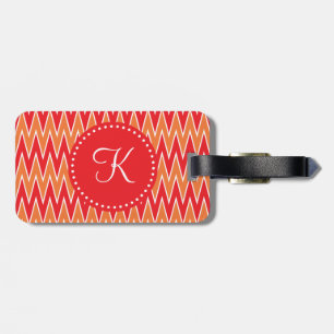 Monogrammed Red en Oranje Chevorn Pattern Bagagelabel