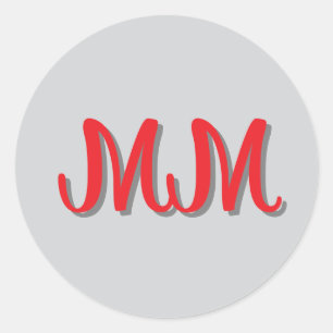 Monogrammed Red Grey Calligraphy Ronde Sticker