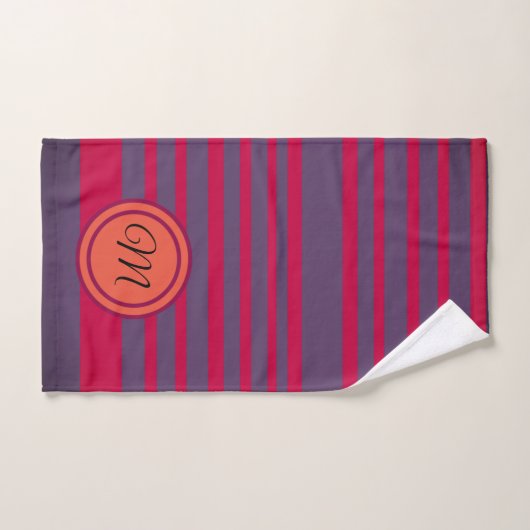 Monogrammed Red Grey Stripes Badkamer Handdoek Set (Handdoek)