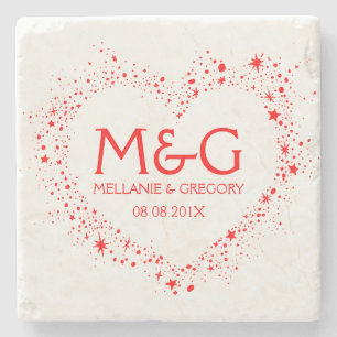 Monogrammed Red Heart Overzicht Illustratie Stenen Onderzetter