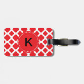 Monogrammed Red Quatrefoil Pattern Bagagelabel (Achterkant horizontaal)