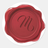 Monogrammed Red Wax Seal Ronde Sticker (Voorkant)