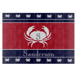 Monogrammed Red White Black Crab Kitchen Rug Snijplank