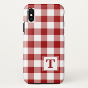 Monogrammed Red White Buffalo Check Pattern iPhone XS Hoesje