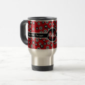 Monogrammed Red White en Black Circle Pattern Reisbeker (Voorkant links)
