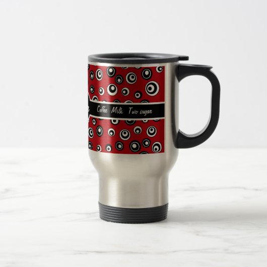 Monogrammed Red White en Black Circle Pattern Reisbeker (Rechts)