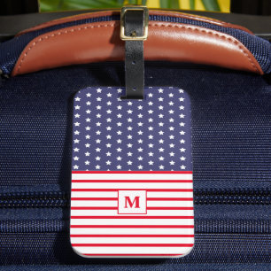 Monogrammed Red White en Blue American Flag Bagagelabel
