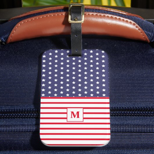Monogrammed Red White en Blue American Flag Bagagelabel (Voorkant Insitu 2)