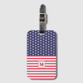 Monogrammed Red White en Blue American Flag Bagagelabel (Voorkant (verticaal))