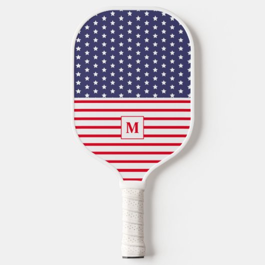 Monogrammed Red White en Blue American Flag Pickleball Paddle (Voorkant)