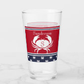 Monogrammed Red White Navy Blue Crab Glas (Achterkant)
