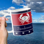 Monogrammed Red White Navy Blue Crab Nautical Koffiemok