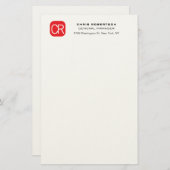 Monogrammed Red White Professional Plain Briefpapier (Voorkant / Achterkant)