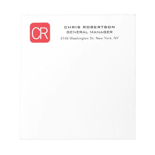 Monogrammed Red White Professional Plain Notitieblok (Voorkant)