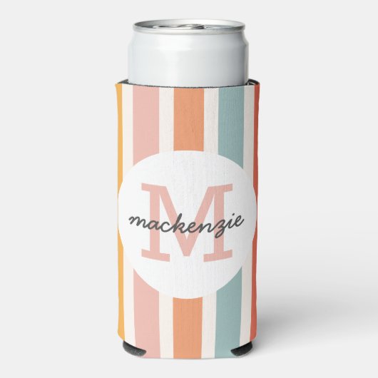 Monogrammed Retro Kleurrijke Strepen Gepersonalise (Seltzer Achterkant)