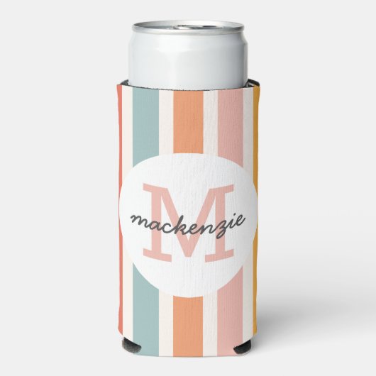 Monogrammed Retro Kleurrijke Strepen Gepersonalise (Seltzer Voorkant)