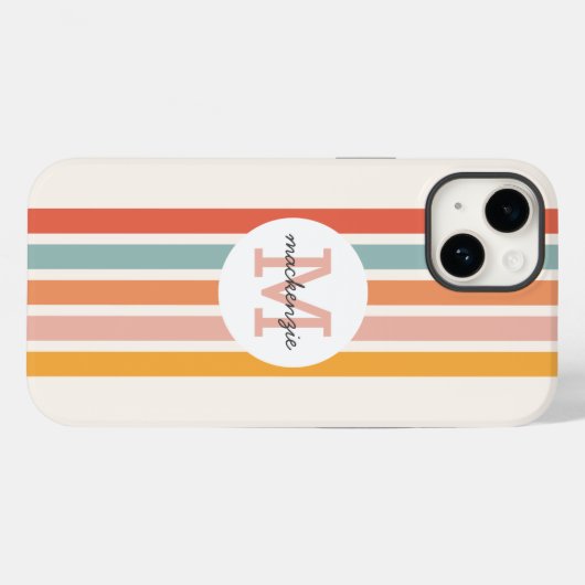 Monogrammed Retro Kleurrijke Strepen Gepersonalise Case-Mate iPhone Case (Achterkant (horizontaal))