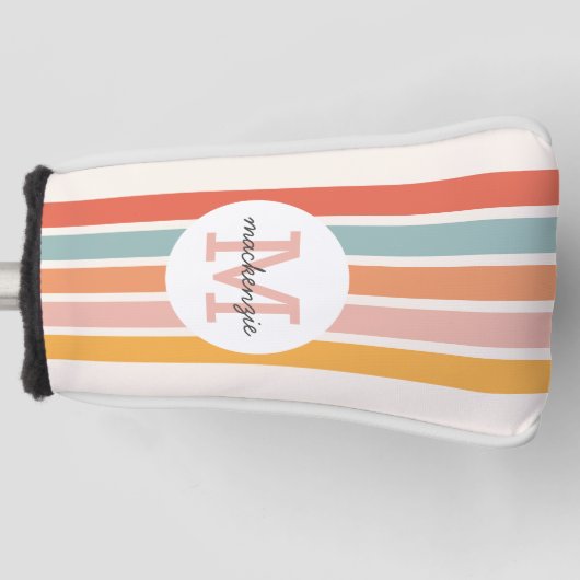 Monogrammed Retro Kleurrijke Strepen Gepersonalise Golfheadcover (Voorkant)