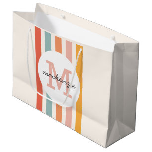 Monogrammed Retro Kleurrijke Strepen Gepersonalise Groot Cadeauzakje