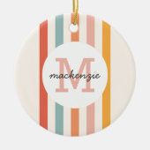 Monogrammed Retro Kleurrijke Strepen Gepersonalise Keramisch Ornament (Voorkant)