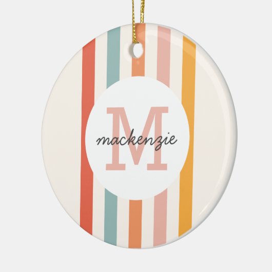 Monogrammed Retro Kleurrijke Strepen Gepersonalise Keramisch Ornament (Links)