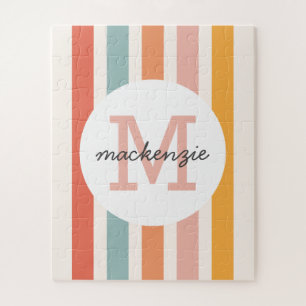 Monogrammed Retro Kleurrijke Strepen Gepersonalise Legpuzzel
