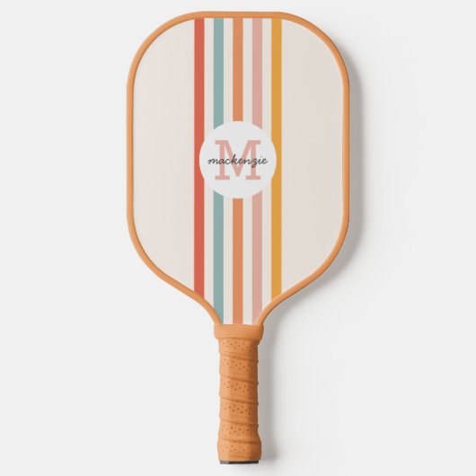 Monogrammed Retro Kleurrijke Strepen Gepersonalise Pickleball Paddle (Voorkant)