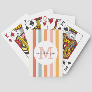 Monogrammed Retro Kleurrijke Strepen Gepersonalise Pokerkaarten