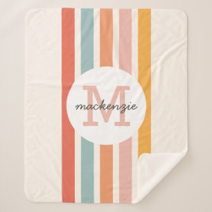 Monogrammed Retro Kleurrijke Strepen Gepersonalise Sherpa Deken