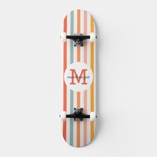 Monogrammed Retro Kleurrijke Strepen Gepersonalise Skateboard (Voorkant)