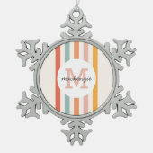 Monogrammed Retro Kleurrijke Strepen Gepersonalise Tin Sneeuwvlok Ornament (Voorkant)