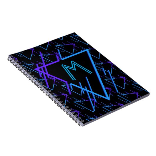 Monogrammed Retro Neon Geometric Pattern 2 Notitieboek (Rechterzijde)