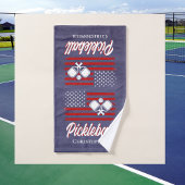 Monogrammed Retro Pickleball Player Sport Handdoek