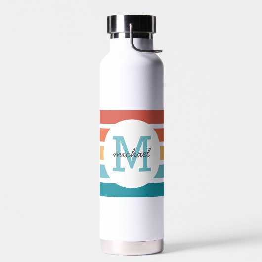Monogrammed Retro Stripes gepersonaliseerd Waterfles (Links)