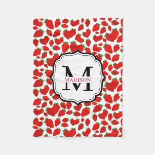 Monogrammed rode aardbeien patroon fleece deken
