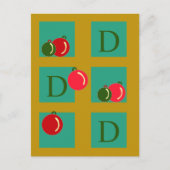Monogrammed rode, groene, gouden kerstversiering briefkaart (Voorkant)