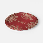 Monogrammed Rood en Goud Indische Stijl Bruiloft Papieren Bordje (Gekanteld)