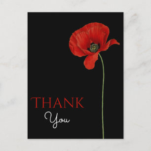 Monogrammed Rood Poppy op Zwart Dank u Briefkaart