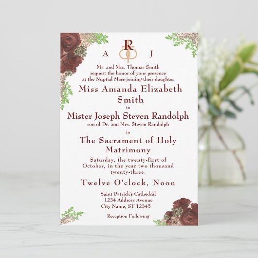 Monogrammed Roos-Corsage Wedding Invitation Kaart