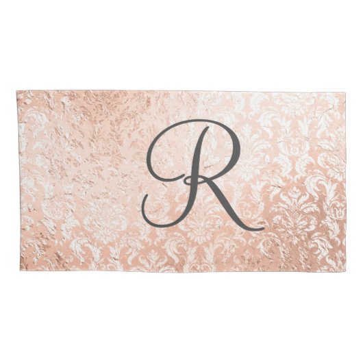 Monogrammed Roos Gold Damask Kussensloop (Achterkant-Rechts)