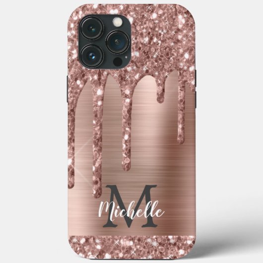 Monogrammed Roos Gold Glitter Drift op roze metale Case-Mate iPhone Case (Achterkant)