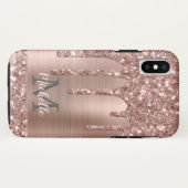 Monogrammed Roos Gold Glitter Drift op roze metale Case-Mate iPhone Case (Achterkant (horizontaal))
