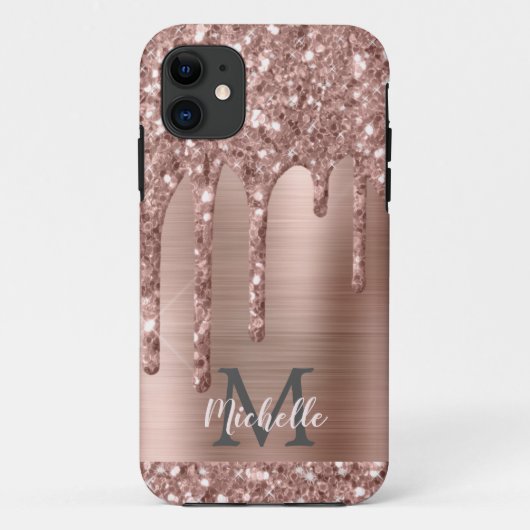 Monogrammed Roos Gold Glitter Drift op roze metale Case-Mate iPhone Case (Achterkant)